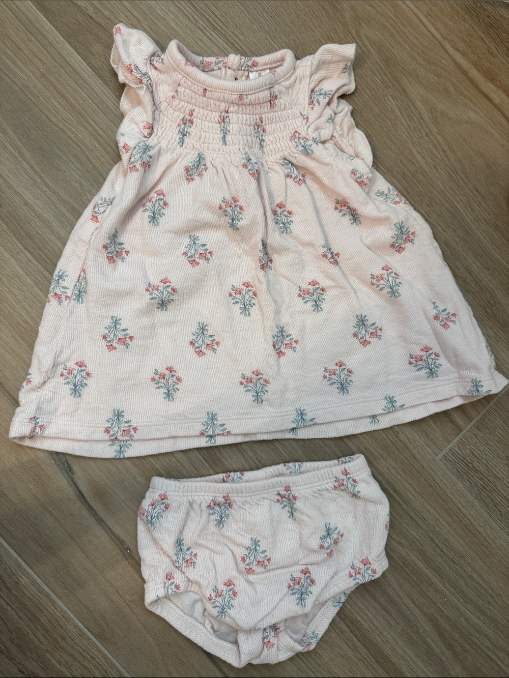 Pink Floral Smocked Baby Matching Set with Bloomers